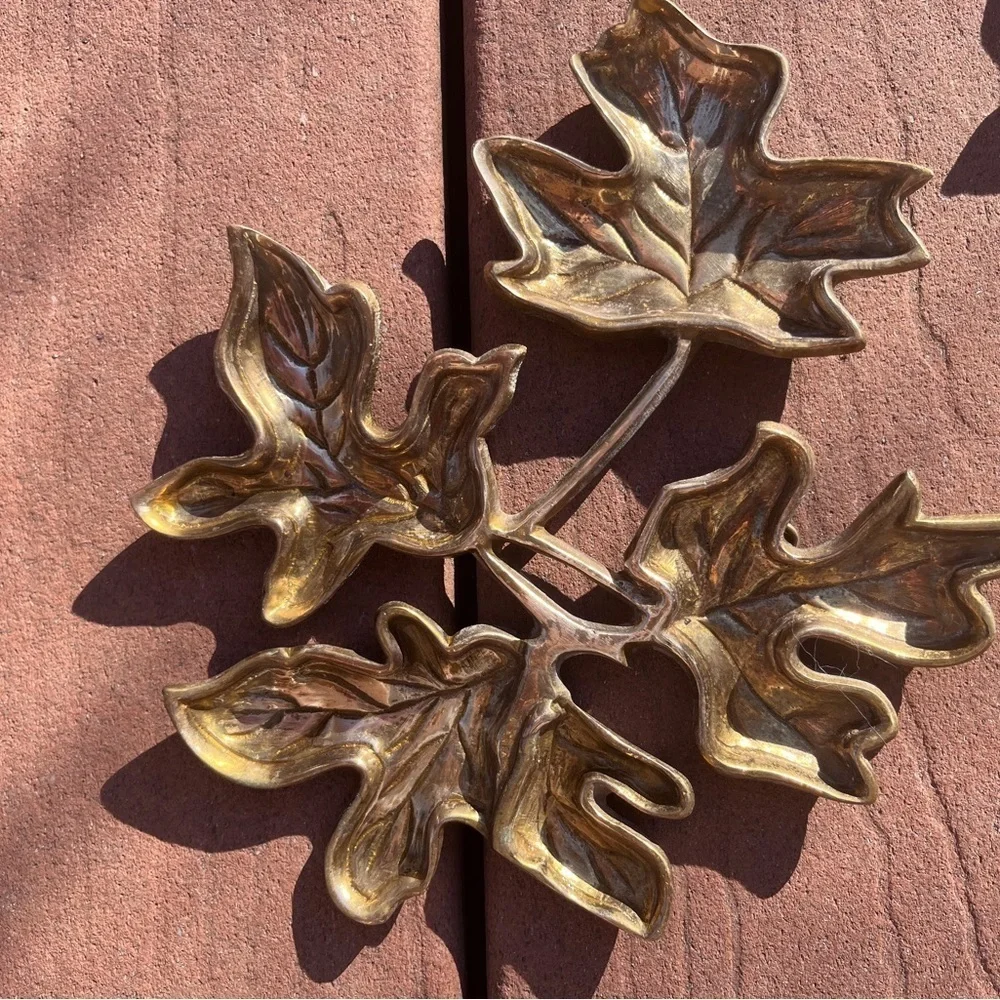Vintage Brass Leaf Wall Plaques, 1970's Mid Century Brass Leaves, Set of 3